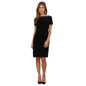 Adriana Papell Black Partial Tuck Bandage Stretch Mini Sheath Dress Sz 10